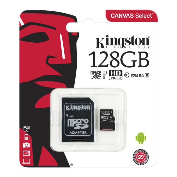 Kingston 128GB Micro SD Card With Adapter – Microsdxc UHS-1 Package