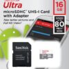 San Disk Ultra 16GB Micro SD Card With Adapter - MicroSDHC UHS-1 Package