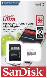 SanDisk Ultra 32GB Micro SD Card With Adapter – Micro SDHC UHS-1 Package