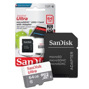 SanDisk Ultra 64GB Micro SD Card With Adapter – Micro SDHC UHS-1 Package