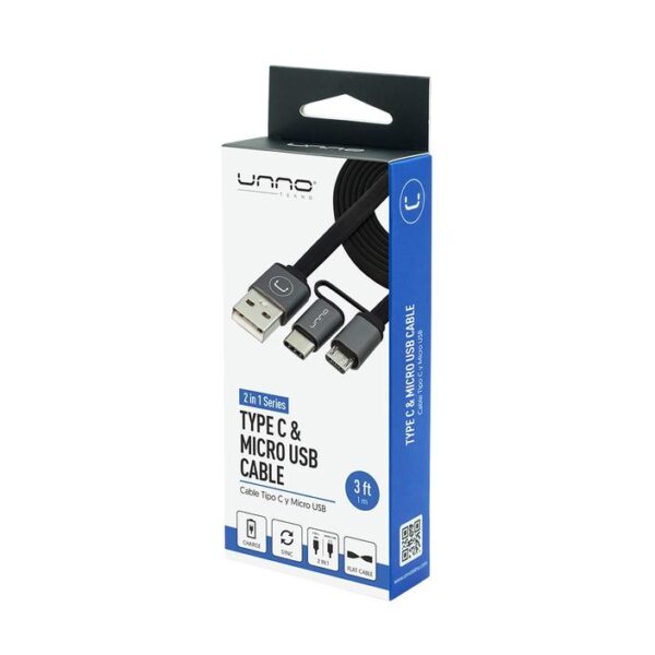 2 IN 1 TYPE C and MICRO USB CABLE 3 FT Package