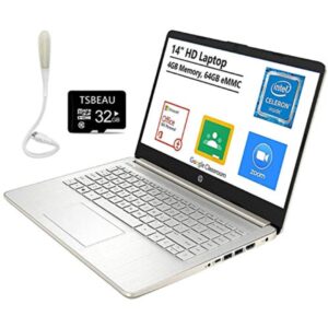 HP Stream 14 Nontouch Laptop Intel Celeron N4020 4GB 64GB Windows 10 Home in S Mode Microsoft 365 One Year Included Online Class Ready Pale Gold Bundled TSBEAU 32 GB Micro SD Card LED Light 3