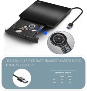 Rioddas External CD Drive USB 3.0 Portable CD DVD RW Drive Slim DVD CD ROM Rewriter Burner Superdrive High Speed Data Transfer for Laptop Desktop PC Windows Linux OS Apple Mac 1