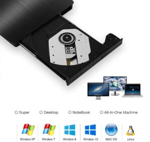 Rioddas External CD Drive USB 3.0 Portable CD DVD RW Drive Slim DVD CD ROM Rewriter Burner Superdrive High Speed Data Transfer for Laptop Desktop PC Windows Linux OS Apple Mac 3