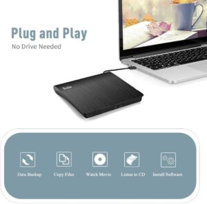 Rioddas External CD Drive USB 3.0 Portable CD DVD RW Drive Slim DVD CD ROM Rewriter Burner Superdrive High Speed Data Transfer for Laptop Desktop PC Windows Linux OS Apple Mac 4