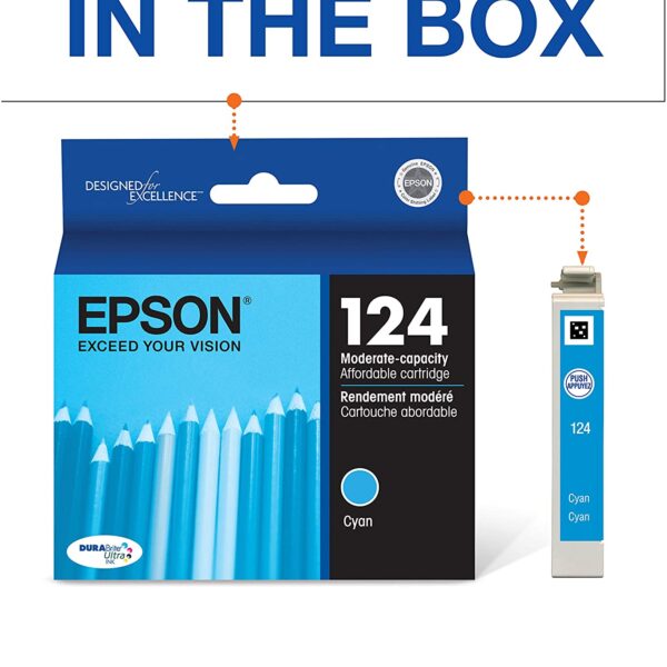 EPSON T124 DURABrite Ultra Ink Standard Capacity Cyan Cartridge T124220 S for Select Epson Stylus and Workforce Printers 1