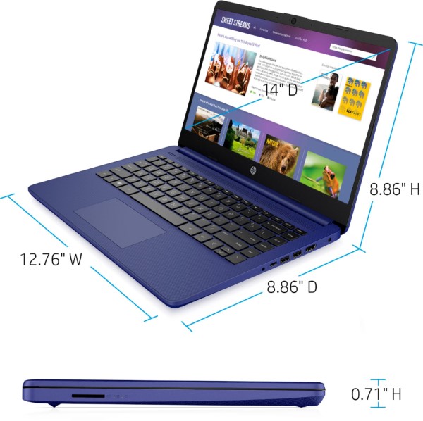 HP 14 Laptop Intel Celeron 4GB Memory 64GB eMMC Indigo Blue 7