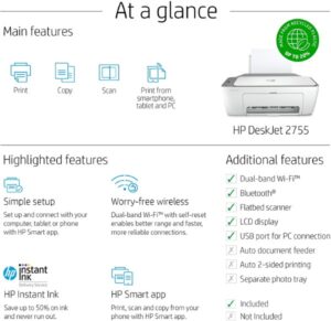 HP DeskJet 2755 Wireless All in One Printer Mobile Print Scan Copy HP Instant Ink Ready Works with Alexa 3XV17A 5
