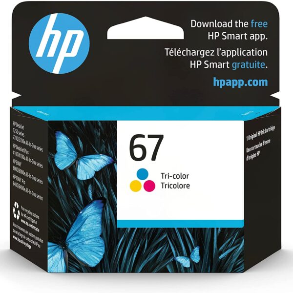 Original HP 67 Tri color Ink Cartridge Works with HP DeskJet 1255 2700 4100 Series HP ENVY 6000 6400 Series Eligible for Instant Ink 3YM55AN 0