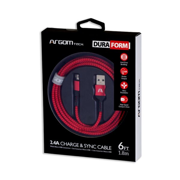 ArgomTech Micro Usb To Usb 2.0 Nylon Braided Cable Dura Form Red 2