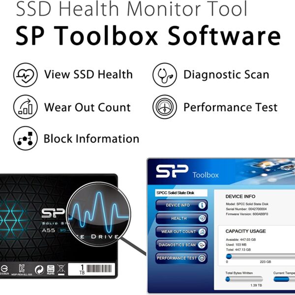 SP 1TB SSD 3D NAND A55 SLC Cache Performance Boost SATA III 2.5 7mm 0.28 Internal Solid State Drive SP001TBSS3A55S25 5