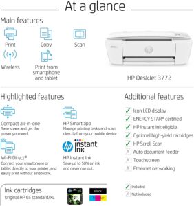 HP DeskJet 3772 All in One Wireless Color Inkjet Printer Scan and Copy Instant Ink Ready T8W88A Renewed 2