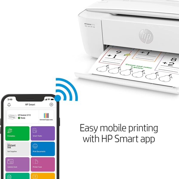 HP DeskJet 3772 All in One Wireless Color Inkjet Printer Scan and Copy Instant Ink Ready T8W88A Renewed 3